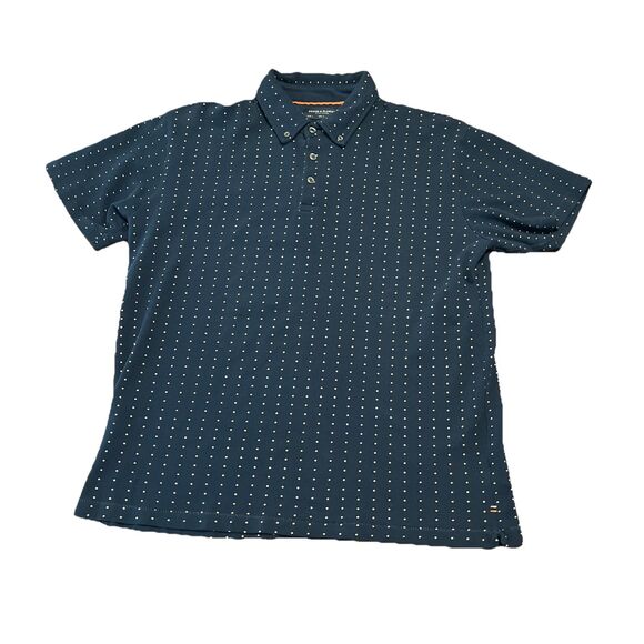 DENIM & FLOWER by Ricky Singh Casual Blue Dotted Men’s Polo Size L Slim Fit - Picture 1 of 12